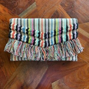 Stella & Dot multi color envelope style clutch with fringe